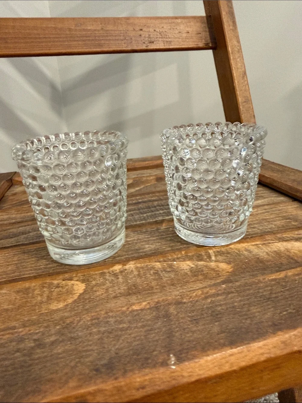 Vintage Clear Hobnail Bubble Glass Votive Candle Holders Set of 2
